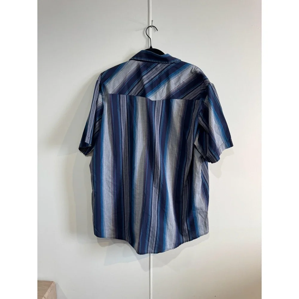 VTG Rock‎ Creek Ranch Shirt Mens 3XL Blue Stripe Button Short Sleeve Western